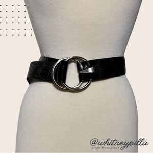 Ann Taylor Black Croc-Embossed Leather Statement Belt Women’s Size Medium